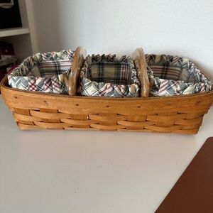 Longaberger 14702 Plaid Lined Wooden Basket w/ dividers